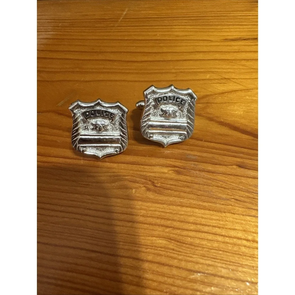 Vintage Swank Police Badge Cuffs Links Silver Tone